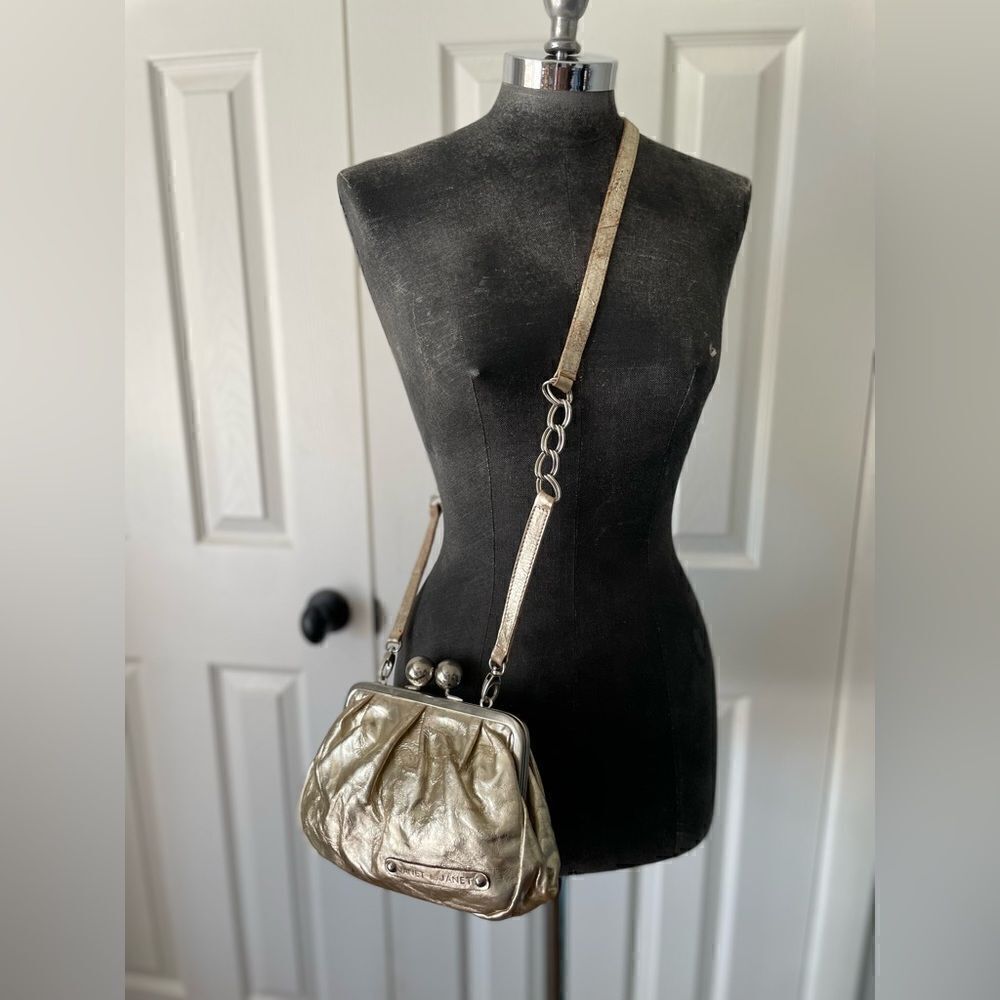 Janet & Janet Gold Leather Crossbody. Made in Italy.